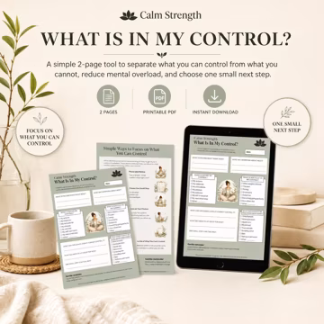 What Is in My Control Worksheet Printable, Anxiety Reflection Journal, Letting Go Exercise, Overthinking Support, Self Care PDF Download