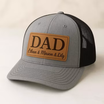 Dad Trucker Hat with Kid's Name, Dad Appreciation Hat, Custom Leather Patch Papa Hat, Minimalist Dad Trucker Hat, Father's Day Gift for Dad