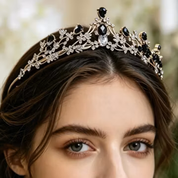 Vintage Baroque Black Gold Bridal Jewelry Set | Royal Tiara Necklace Earrings for Wedding Prom Gala