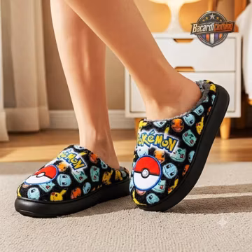 PKM Boys Slippers Boot Slippers Pikachu Bulbasaur Soft Kids Shoes Non Slip