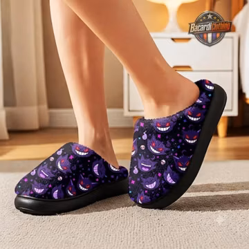 Gengar Slippers - Cozy Plush House Shoes - Indoor Footwear Gamers - Ghost Type Slippers for Anime Lovers