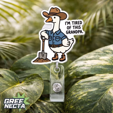 I'm Tired Of This Grandpa Badge Reel, Funny Silly Duck Meme Dark Humor Weird Dramatic Edgy Belt Clip