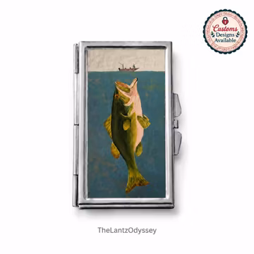 Vintage Fish Art Pill Box, Small Metal Medicine Case, Portable Travel Pill Organizer, Decorative Pocket Storage Box and Jewelry Organizer