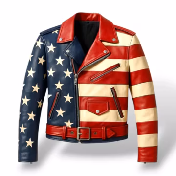 Men's American Flag Leather Biker Jacket & Pant Set – Vintage 90s Patriotic Outfit