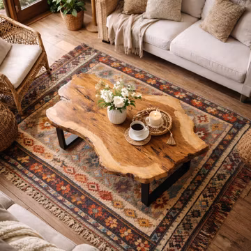 Asymmetrical Live Edge Wood Coffee Table, Rustic Solid Wood Center Table with Natural Grain, Handmade Farmhouse Living Room Furniture Decor