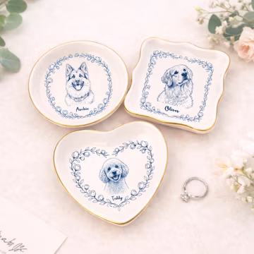 Personalized Pet Portrait Ring Dish l Custom Dog Cat Toile de Joy Trinket Tray