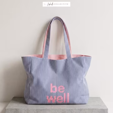 Large Striped Canvas Tote Bag | High Capacity Beach Reversible Shoulder Bag