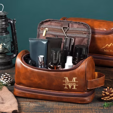 Personalized Men's Leather Toiletry Bag, Custom Dopp Kit, Groomsmen Gift, Travel Gift