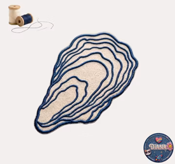 Oyster Shell Embroidered Patch, Blue Wave Contour Line Iron On, Coastal Nautical Marine Life Sew On Patch for Denim Jacket Backpack