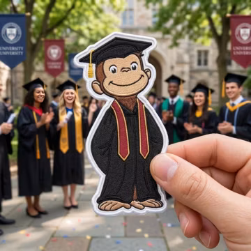 Curious George Graduation Patch, Monkey Graduate Cap Gown Embroidered Iron On Applique, Cute Cartoon Kids Badge for Backpack Denim Jacket