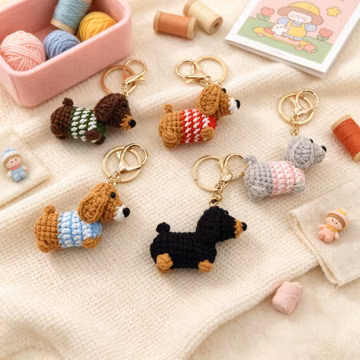Single Crochet Dachshund Keychain, Handmade Amigurumi Wiener Dog Charm, Cute Bag Backpack Accessory, Gift for Dog Lovers and Animal Fans