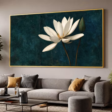 White Lotus Canvas Print, Teal Botanical Wall Art, Moody Floral Decor, Zen Spa Bathroom Artwork, Serene Nature Poster, white lotus print