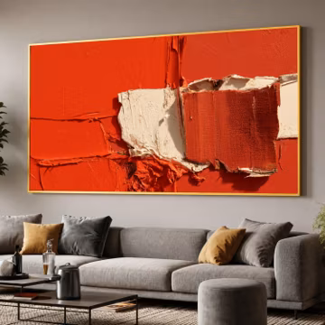 Red White Abstract Canvas Print, Modern Minimalist Wall Art, Bold Color Block Artwork for Living Room, Contemporary Decor