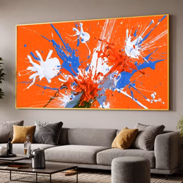 Abstract Paint Splash Canvas Print, Orange Blue White Wall Art, Modern Splatter Artwork, Bold Contemporary Decor Piece, abstract splash