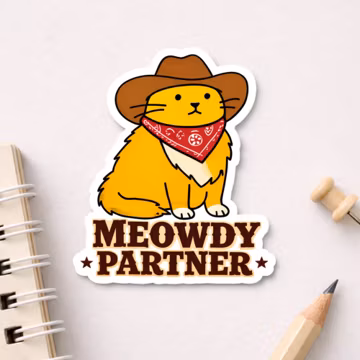 Meowdy Partner Cat Sticker Funny Cowboy Western Meme Decal