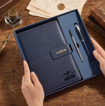 Personalized Leather Journal Set with Pen, Custom Engraved Notebook, Vegan Leather Journal Gift, Initial Gift, Graduation & New Job Present