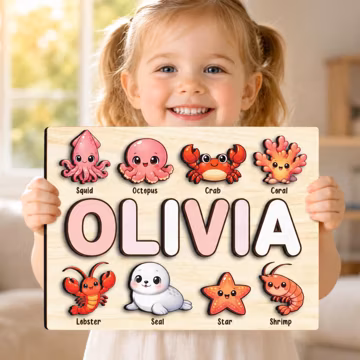 Custom Name Puzzle With Ocean Animal Board,Montessori Learning Toy,Baby Shower Gift,Toddler Puzzle Board,First Birthday Gift,Baby Puzzle Toy