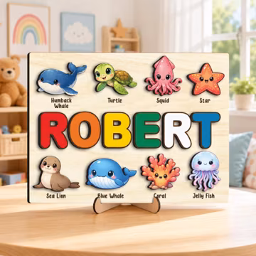 Custom Name Puzzle With Ocean Animal Board,Montessori Learning Toy,Baby Shower Gift,Toddler Puzzle Board,First Birthday Gift,Baby Puzzle Toy