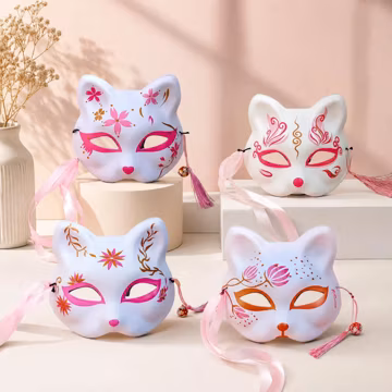Kitsune Fox Mask, Japanese Anime Cosplay Mask, Half Face Masquerade Mask, Kabuki Festival Costume, Halloween Party Prop