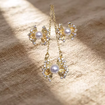 6A Freshwater Pearl Pendant & Stud Earring Set with Micro-Set Zircon, Luxury Pearl Jewelry Gift Set Ships from US