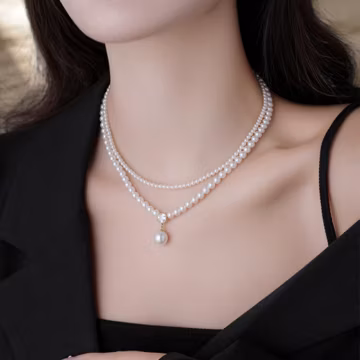 Double Layer Pearl Necklace, Alternating 5mm 3mm Pearls, Light Luxury Collarbone Chain