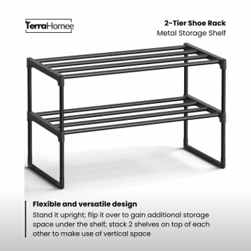 2-Tier Shoe Rack, Metal Storage Shelf for 6-9 Pairs