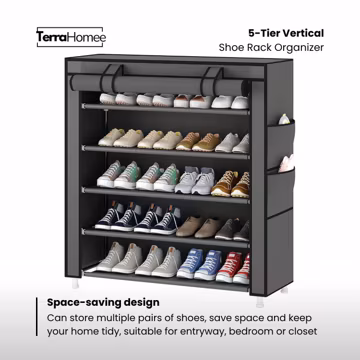5-Tier Vertical Shoe Rack Organizer, Grey Storage Shelf