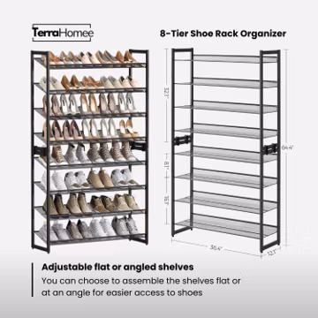 8-Tier Shoe Rack, Adjustable Metal Organizer (Set of 2)