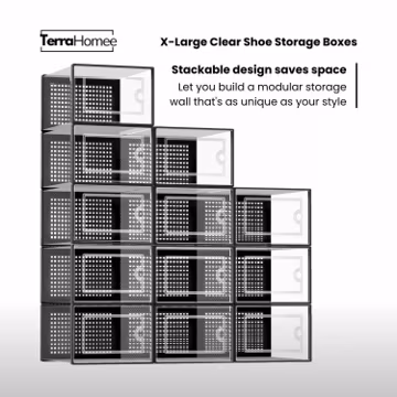 X-Large Clear Shoe Storage Boxes, Stackable 12 Pack