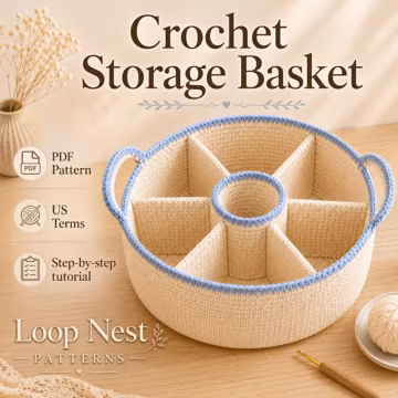 Crochet Storage Basket Pattern PDF, Large Organizer Basket with Dividers, Vanity Desk Basket, Modern Home Decor Crochet Pattern