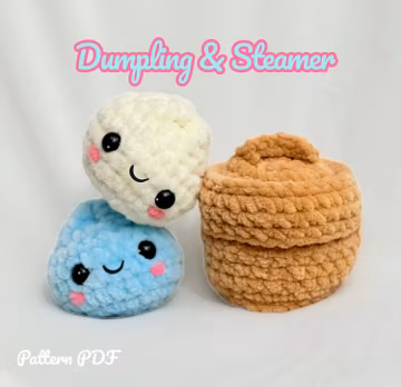 Crochet Dumpling in Steamer Basket Pattern | Kawaii Amigurumi Food Plush (PDF Download)