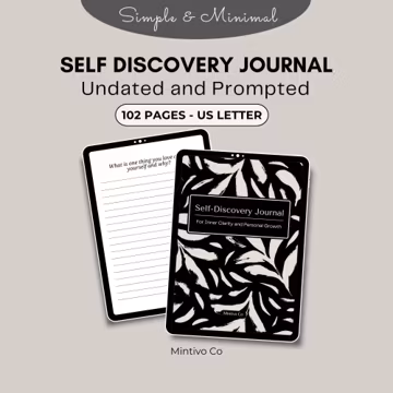 Self Discovery Journal Printable PDF | 100+ Guided Prompts, Self Reflection Journal, Personal Growth Workbook, Undated US Letter Download