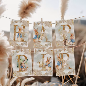 Happy Birthday Garland Peter Rabbit– Editable and Printable party banner template, instant download, p888