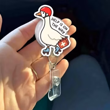 Silly Goose Nurse Badge Reel: Funny Help is on The Way Retractable ID Holder, RN id Holder, Nurse Gift, Funny Badge, Rapid Response Team