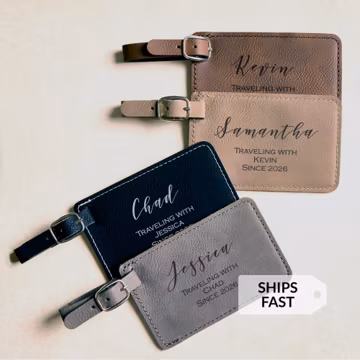 Pair of 2 Personalized Luggage Tags for Couples by Lifetime Creations: His and Hers, Gift for Boyfriend Girlfriend, Matching Suitcase Tags