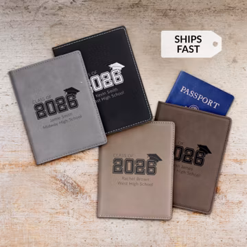 Personalized Class of 2026 Graduation Passport Cover | Engraved Vegan Leather Travel Wallet | Gap Year Gift | 4 Colors