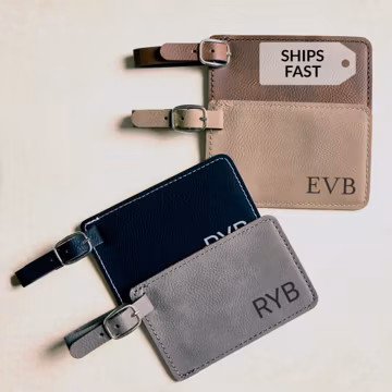 Monogrammed Luggage Tag by Lifetime Creations: Personalized Luggage Tag with Initials, Custom Bag Tag, Vegan Leather Luggage Tag