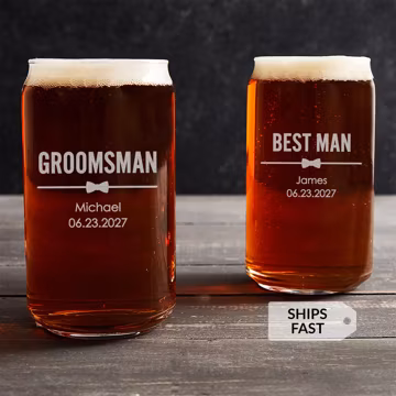 Engraved Personalized Groomsman Beer Can Glass by Lifetime Creations: Custom Gifts for Groomsmen, Best Man, Wedding Glasses BULK DISCOUNT