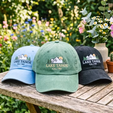 Lake Tahoe Embroidered Cap: hat baseball hat nature hat mountain hat camping hat hiking hat Washed Cotton Cap