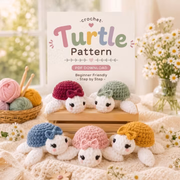 Crochet Turtle Pattern Amigurumi Cute Sea Turtle Plushie Bow Girl Beginner Friendly Easy Plush Toy Ocean Animal Nursery Baby Gift Stuffed