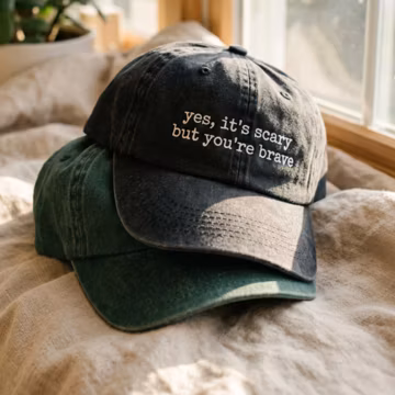 Embroidered You're brave Washed Hat, Inspirational love quote gift, Cottage Hat, Hockey Romance Cap