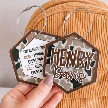 Personalized Camo Daycare Bag Tags, Custom Acrylic Name Tag For Kids Boys, Backpack Name Tags, Diaper Bag Tag, Back To School Gift For Kids