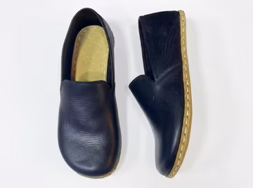 Handmade Leather Grounding Moccasins : Barefoot Earthing Loafers , Wide Toe Box -Black