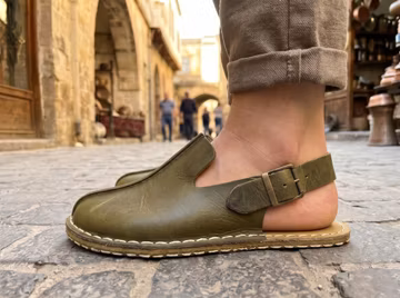 Leather Barefoot Sandals For Women : Wide Toe Box Grounding Shoes , Zero Drop - Khaki Green