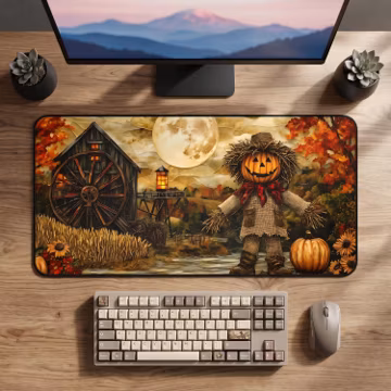 Pumpkin Scarecrow Desk Mat | Halloween Autumn Harvest Mouse Pad