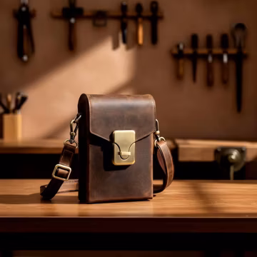 Leather Men's Crossbody Bag, Small Vintage Shoulder Phone Bag, Genuine Cowhide Casual Satchel