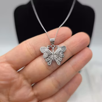 925 sterling silver butterfly pendant necklace, with 16" chain, made in italy