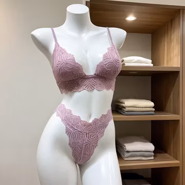 Dusty Rose Lace Lingerie Set, Triangle Bralette and Scalloped Lace Thong, Romantic Gift for Her