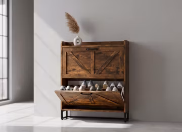 Rustic Wood Shoe Storage Cabinet for Home, Entryway Shoe Rack for Small Spaces