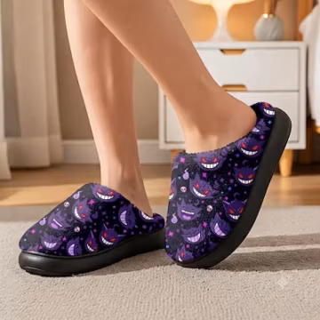 Gengar Slippers - Cozy Plush House Shoes - Indoor Footwear Gamers - Ghost Type Slippers for Anime Lovers